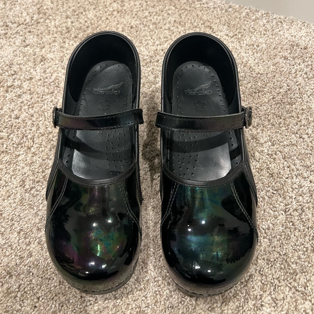 Dansko Black Patent Leather Mary Jane Clogs